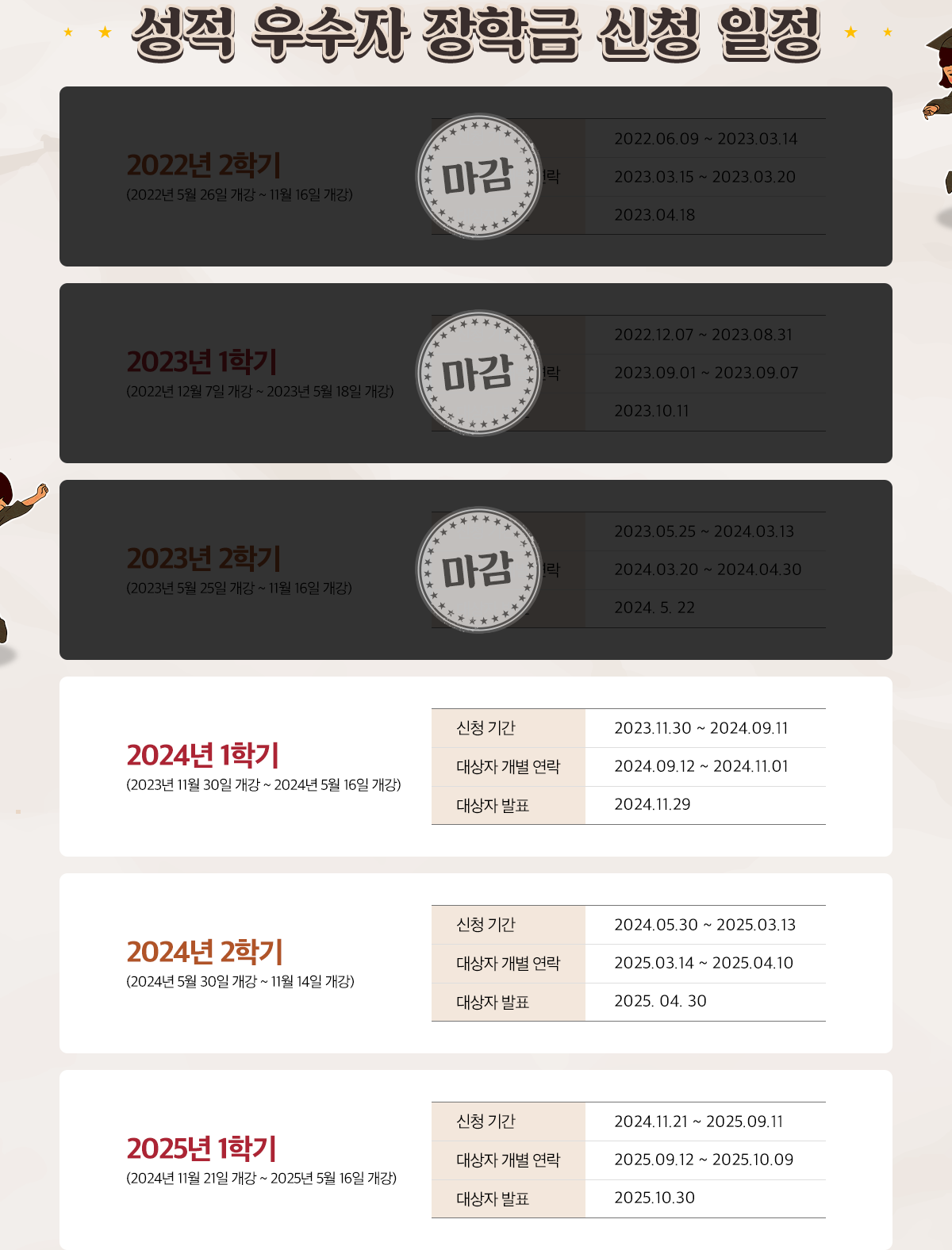 성적 우수자 장학금 신청 일정